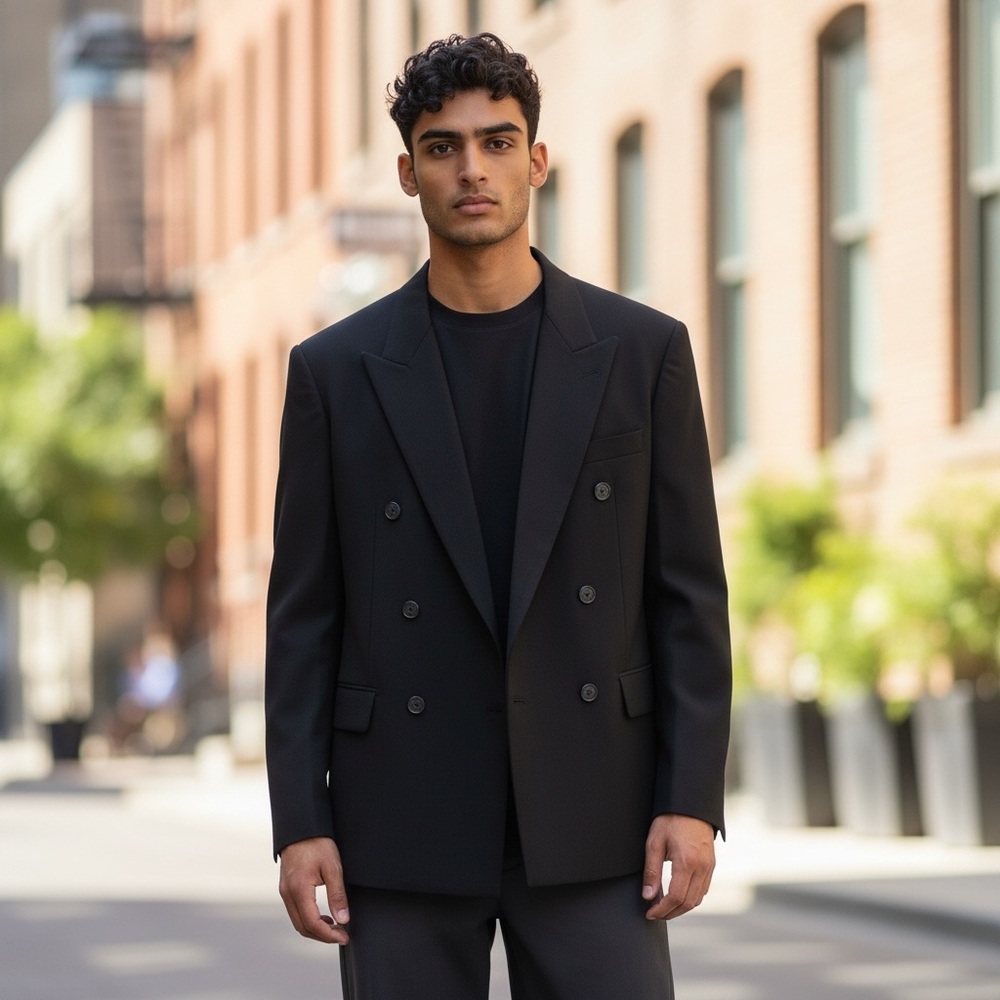 Wool Cashmere Double Breasted Short Coat Black‎ Mens 40R Made In Yugoslavia
